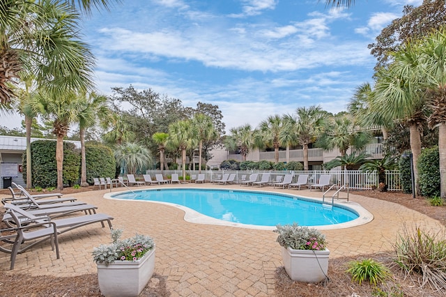 view of swimming pool with a patio