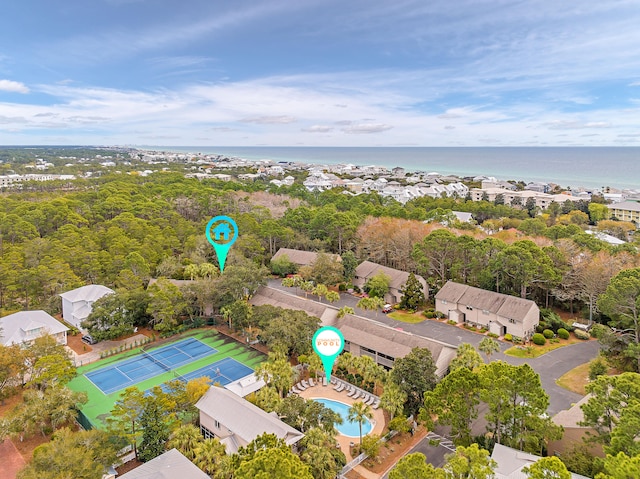 drone / aerial view featuring a water view