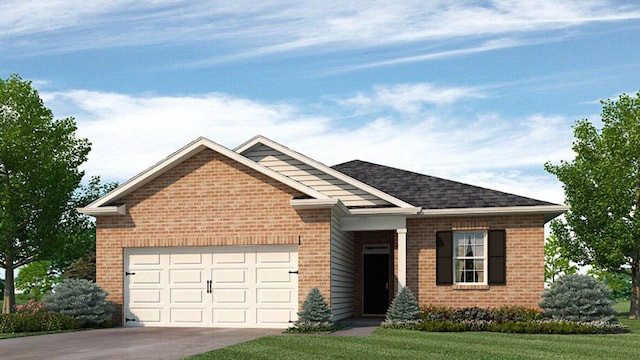 view of front facade featuring a garage and a front lawn