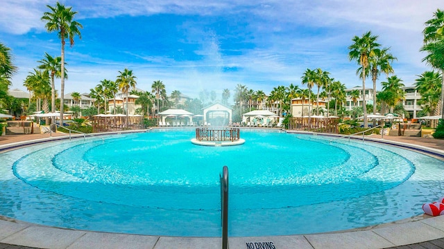 view of swimming pool with a gazebo