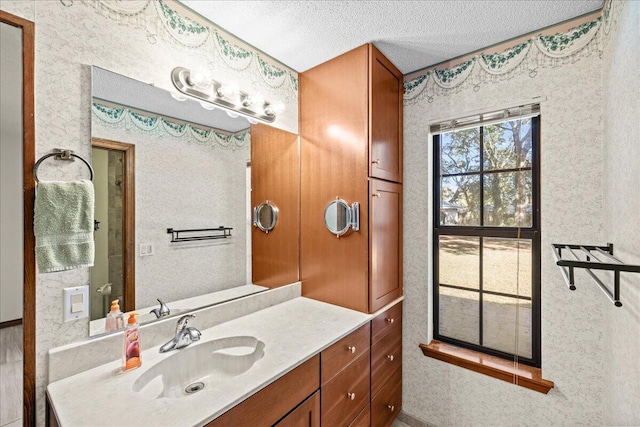 bathroom featuring vanity and a textured ceiling