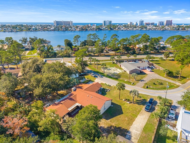 aerial view with a water view