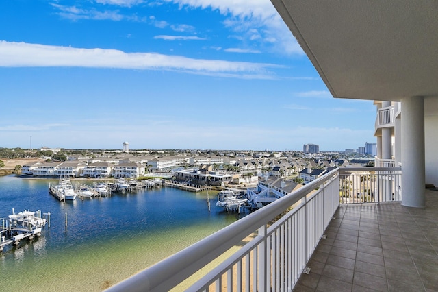 balcony featuring a water view