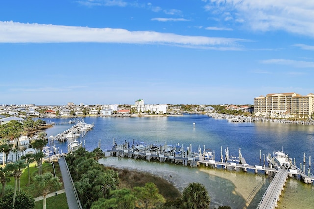 property view of water featuring a boat dock