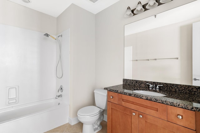 full bathroom with tile patterned flooring, vanity, toilet, and tub / shower combination