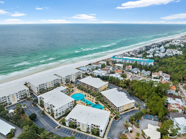 bird's eye view with a view of the beach and a water view