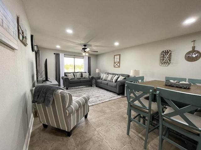 living room with ceiling fan