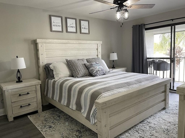 bedroom featuring wood-type flooring and ceiling fan