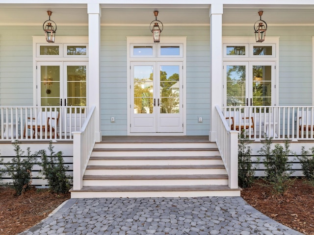 entrance to property featuring french doors