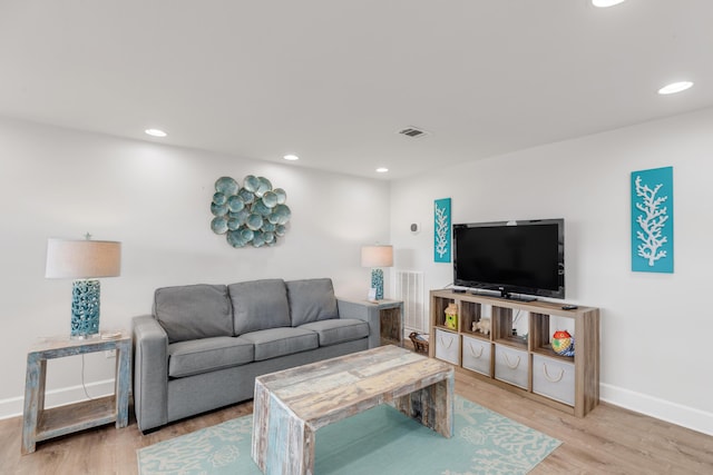 living room with light wood-type flooring