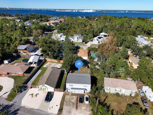 aerial view featuring a water view