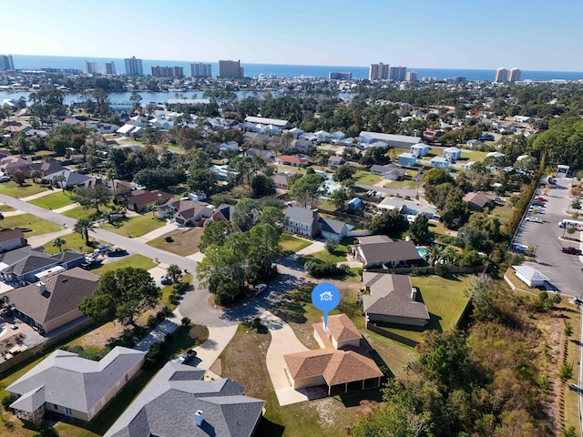 aerial view featuring a water view