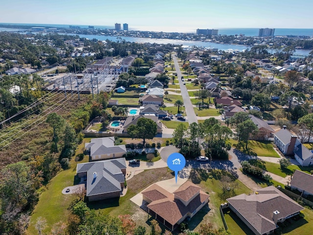 bird's eye view featuring a water view