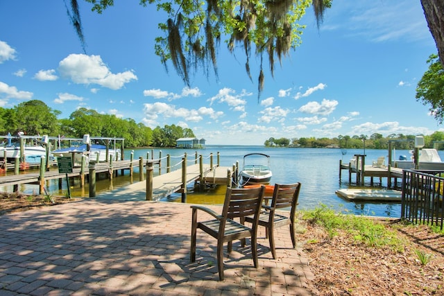 dock area featuring a water view