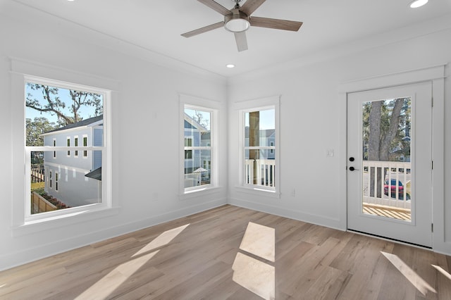 interior space with ceiling fan and a healthy amount of sunlight