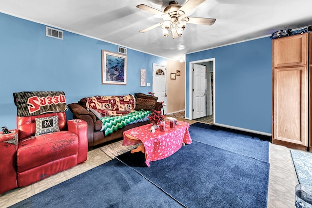 living room with ceiling fan