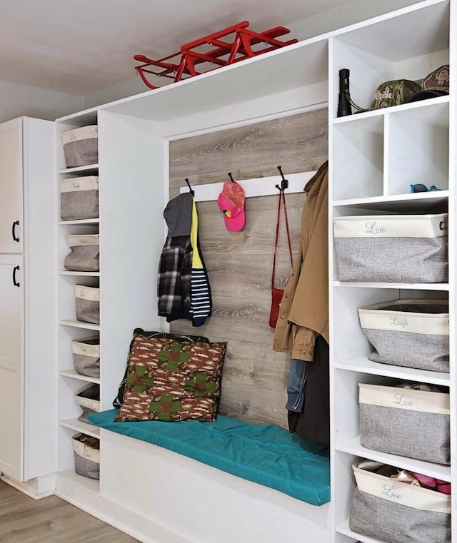 mudroom with hardwood / wood-style floors