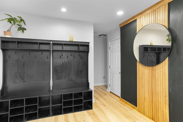 mudroom with hardwood / wood-style flooring