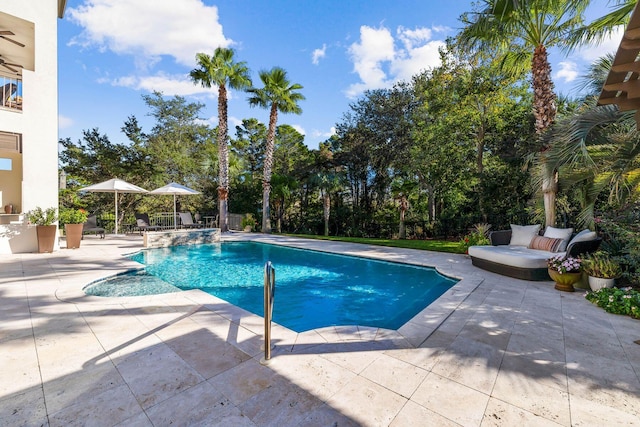 view of pool featuring a patio