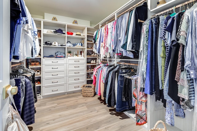 walk in closet featuring light wood-type flooring