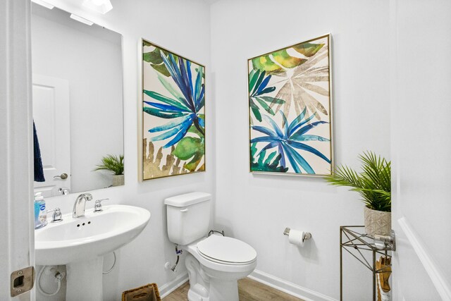 bathroom featuring hardwood / wood-style floors, toilet, and sink