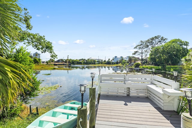 view of dock with a water view