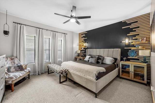 bedroom with carpet flooring and ceiling fan