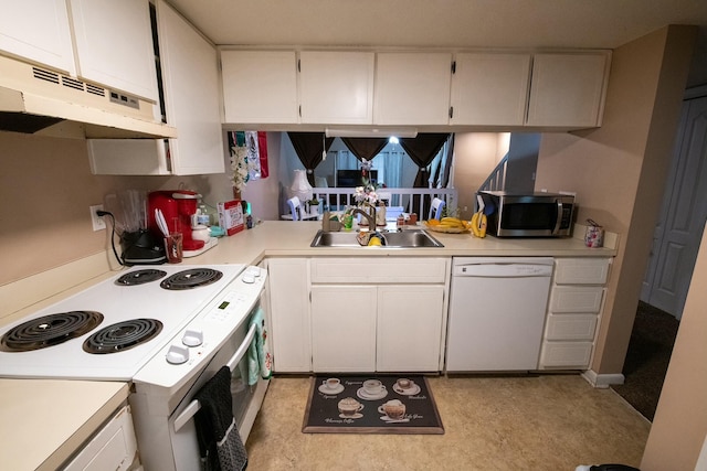 kitchen with white cabinets, dishwasher, range with electric stovetop, and sink