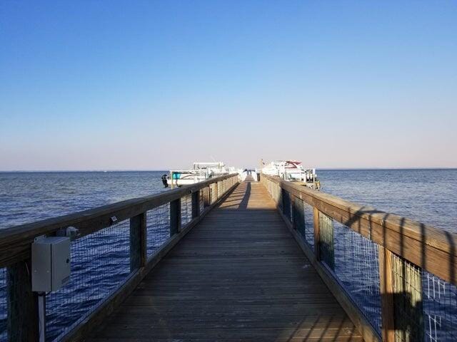 view of dock with a water view