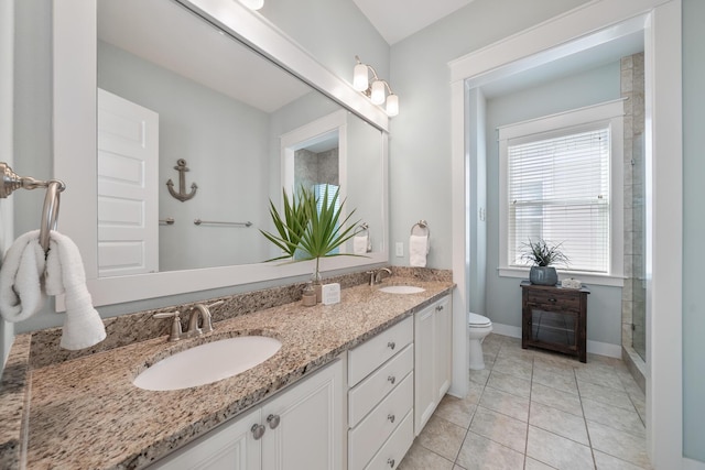 bathroom with tile patterned flooring, vanity, and toilet