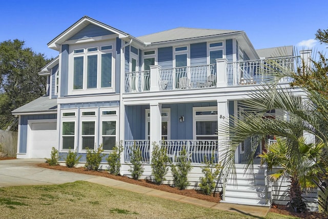 view of front of home with a balcony and covered porch