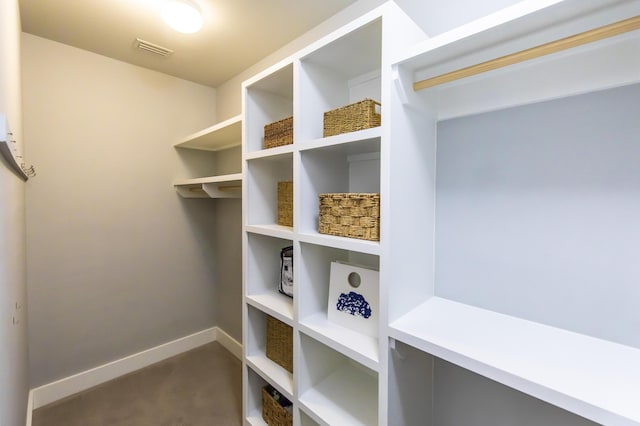 walk in closet with carpet flooring