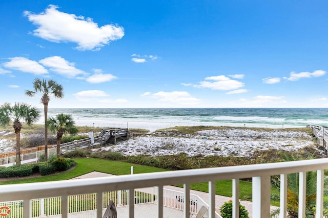 view of water feature with a view of the beach