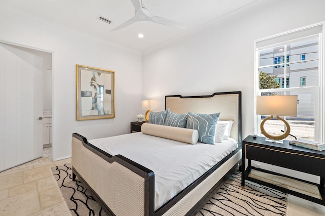 bedroom featuring ceiling fan