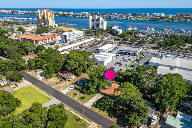 bird's eye view featuring a water view