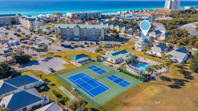 aerial view with a water view