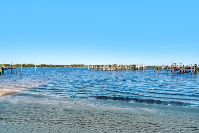 water view featuring a dock