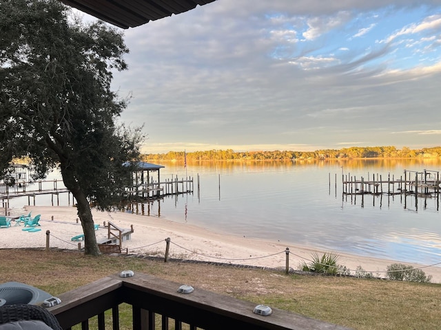 view of dock with a water view