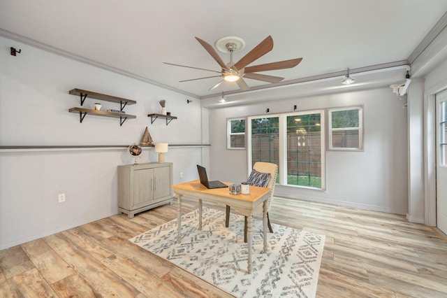 1905 W Mistral Ln, Fort Walton Beach, FL 32547 - home office featuring ceiling fan, light wood-style flooring, and crown molding