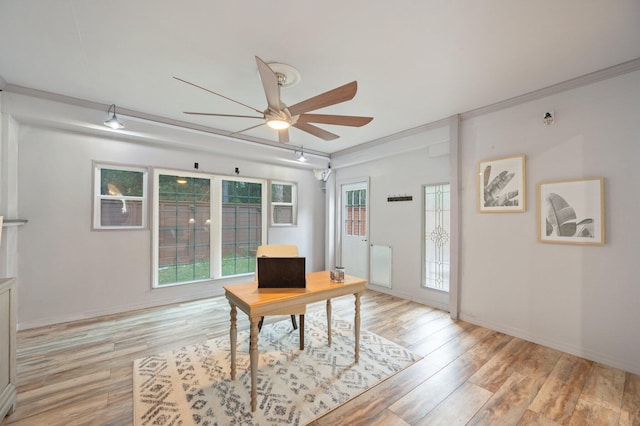 1905 W Mistral Ln, Fort Walton Beach, FL 32547 - office with ceiling fan, light wood-type flooring, and crown molding
