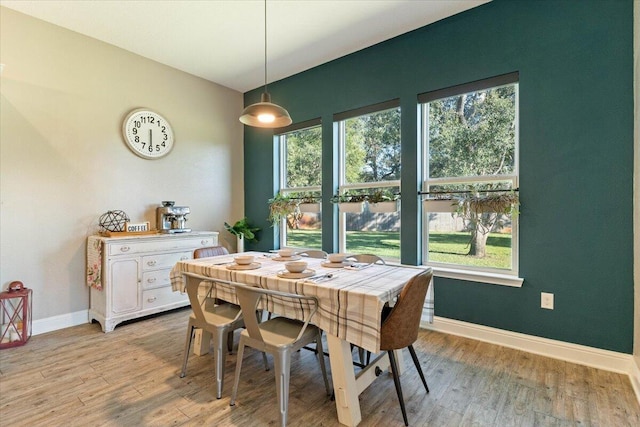 dining room with light wood-type flooring and a healthy amount of sunlight