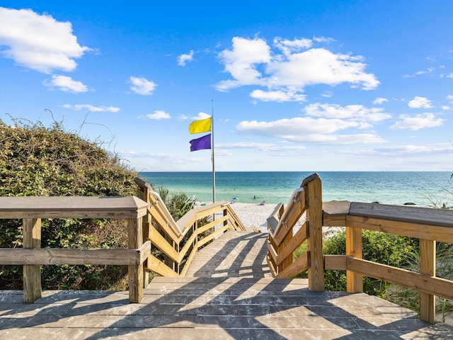 view of water feature with a view of the beach