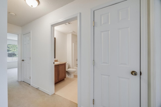 8180 Shooter Ln, Laurel Hill, FL 32567 - hall featuring light colored carpet, a textured ceiling, and baseboards