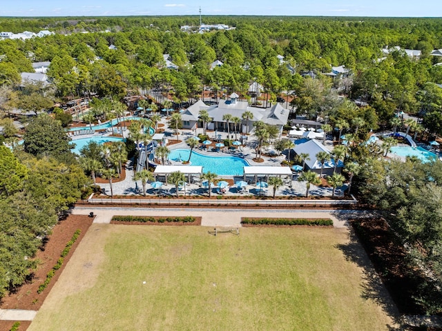 bird's eye view featuring a view of trees