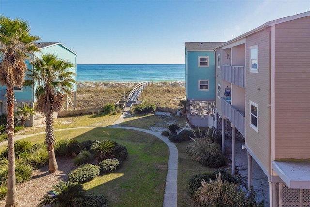 view of water feature with a beach view