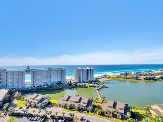 aerial view featuring a water view