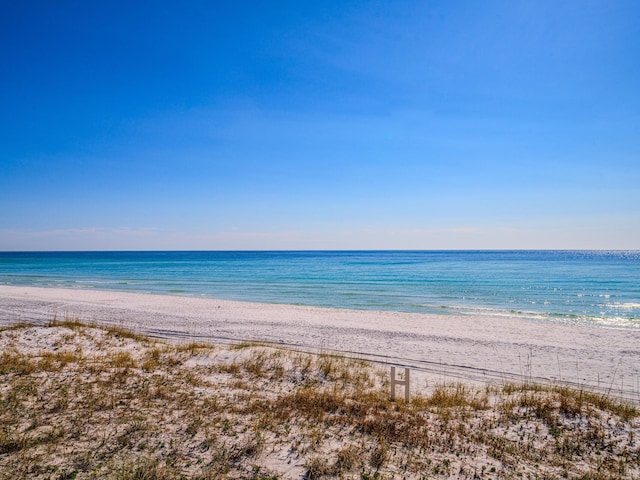 view of water feature with a beach view