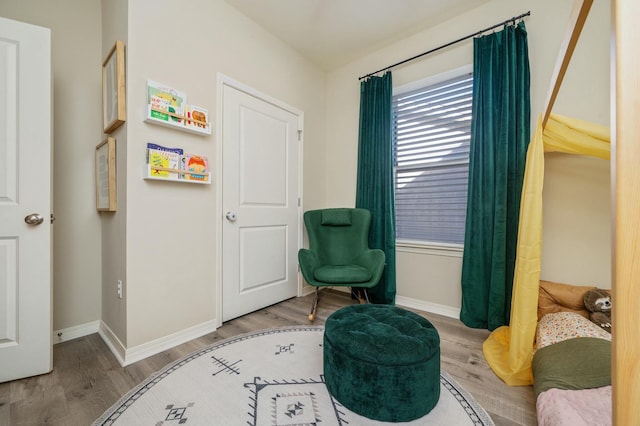 sitting room with hardwood / wood-style flooring