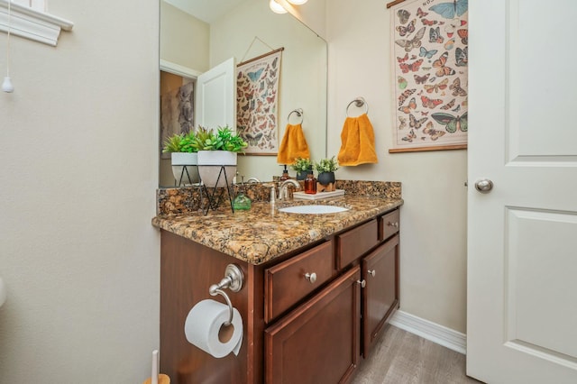 bathroom featuring hardwood / wood-style floors and vanity