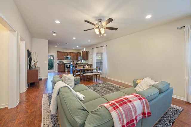 1305 Finck Rd, Niceville, FL 32578 - living room featuring ceiling fan, recessed lighting, and dark wood finished floors